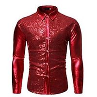 men's casual shirts red sequins nightclub dress shirt tuxedo 2021 shiny glitter men slim fit camisas hombre party wedding Lightinthebox - thumbnail
