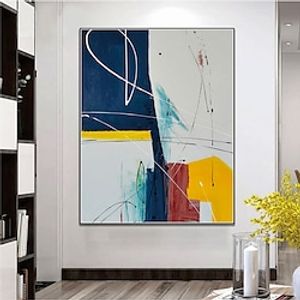 100% Handmade Hand Painted Oil Painting Wall Blue Yellow Abstract Painting Home Decoration Decor Rolled Canvas No Frame Unstretched Lightinthebox