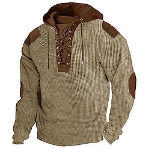 Men's T shirt Tee Waffle Knit Tee Tee Top Long Sleeve Shirt Color Block Hooded Street Vacation Long Sleeve Lace up Patchwork Clothing Apparel Fashion Designer Basic Lightinthebox