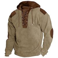 Men's T shirt Tee Waffle Knit Tee Tee Top Long Sleeve Shirt Color Block Hooded Street Vacation Long Sleeve Lace up Patchwork Clothing Apparel Fashion Designer Basic Lightinthebox - thumbnail