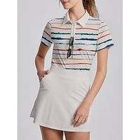 Women's Golf Polo Shirt White Short Sleeve Sun Protection Top Stripes Ladies Golf Attire Clothes Outfits Wear Apparel miniinthebox