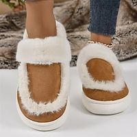 Men's Women's Slippers Fuzzy Slippers Fluffy Slippers House Slippers Daily Indoor Flat Heel Round Toe Casual Comfort Minimalism Faux Fur Loafer Solid Color Beige Gray Lightinthebox - thumbnail