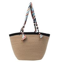 Women's Shoulder Bag Straw Holiday Large Capacity Breathable Geometric White Khaki Lightinthebox