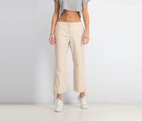 Womens Plain Tie Hem Pants  Beige - thumbnail
