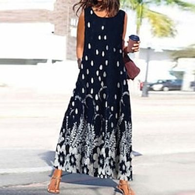 Women's Shift Dress Maxi long Dress Blue Wine Navy Blue Sleeveless Floral Print Spring Summer U Neck Casual Vacation 2022 S M L XL XXL 3XL Lightinthebox Women's Shift Dress Maxi long Dress Blue Wine Navy Blue Sleeveless Floral Print Spring Summer U Neck Casual Vacation 2022 S M L XL XXL 3XL Lightinthebox