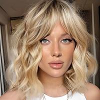 Short Blonde Bob Wigs for Women,Synthetic Wavy Curly Hair Wig with Bangs for Daily 12 inch Auburn Burgundy Blonde Black Light Blonde Wigs Lightinthebox