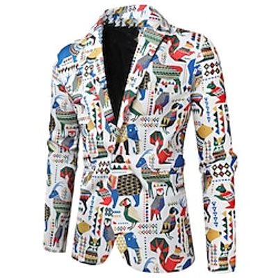 Tribal Geometry Bandana Print Vintage Business Tribal Men's Coat Blazer Work Wear to work Going out Fall  Winter Turndown Long Sleeve White S M L Polyester Weaving Jacket Lightinthebox