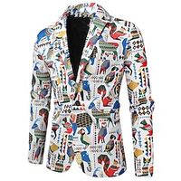 Tribal Geometry Bandana Print Vintage Business Tribal Men's Coat Blazer Work Wear to work Going out Fall  Winter Turndown Long Sleeve White S M L Polyester Weaving Jacket Lightinthebox - thumbnail