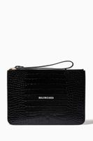Cash Pouch with Handle in Croc-embossed Leather - thumbnail
