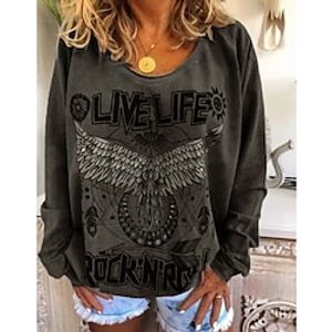 Women's Sweatshirt Pullover Basic Streetwear Print Green White Blue Text Eagle Daily Round Neck Long Sleeve S M L XL XXL Lightinthebox