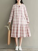 Vintage Plaid Patchwork Loose Dresses