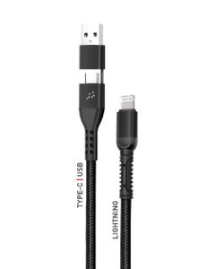 Trands 2 in 1 Type-C USB Lightning Cable 1 Meter Black