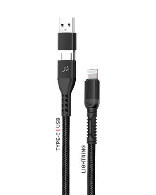 Trands 2 in 1 Type-C USB Lightning Cable 1 Meter Black