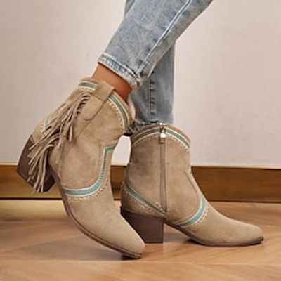 Women's Boots Cowboy Boots Plus Size Cowgirl Boots Outdoor Daily Booties Ankle Boots Tassel Block Heel Chunky Heel Pointed Toe Vintage Minimalism Industrial Style Faux Suede Loafer Floral Khaki Lightinthebox Women's Boots Cowboy Boots Plus Size Cowgirl Boots Outdoor Daily Booties Ankle Boots Tassel Block Heel Chunky Heel Pointed Toe Vintage Minimalism Industrial Style Faux Suede Loafer Floral Khaki Lightinthebox