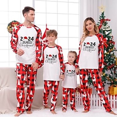 Family Christmas Pajamas Animal School Print White Beige Long Sleeve Mommy And Me Outfits Active Matching Outfits Lightinthebox