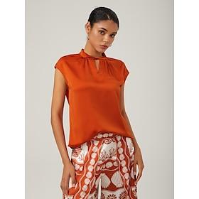 Orange stand-up collar sleeveless knotted top