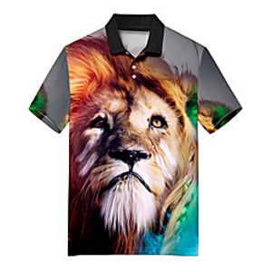 Men's Golf Shirt 3D Print Lion Animal Button-Down Print Short Sleeve Casual Tops Casual Fashion Soft Breathable Rainbow / Sports miniinthebox