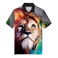 Men's Golf Shirt 3D Print Lion Animal Button-Down Print Short Sleeve Casual Tops Casual Fashion Soft Breathable Rainbow / Sports miniinthebox - thumbnail