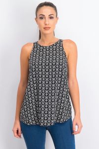 Womens Sleeveless Printed Tops  Black/White