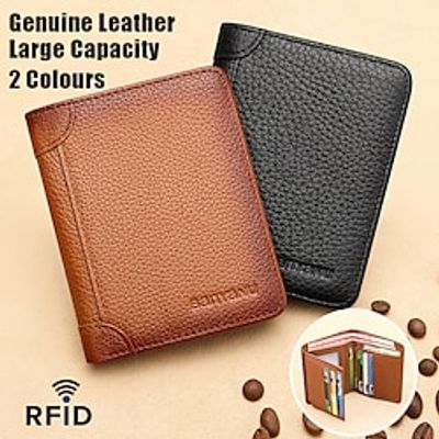 Men's Wallet Credit Card Holder Wallet Leather Shopping Daily Travel Large Capacity Durable RFID Blocking Solid Color Black - 20% off model (first layer of cowhide inside and Black - three-fold model miniinthebox Men's Wallet Credit Card Holder Wallet Leather Shopping Daily Travel Large Capacity Durable RFID Blocking Solid Color Black - 20% off model (first layer of cowhide inside and Black - three-fold model miniinthebox