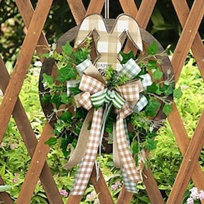 Easter Wreath Decoration for Front Door, Spring Wreath with Bunny, Easter Eggs,  Green Leaves Eucalyptus Wreath for Easter Decor Home Indoor Wall Lightinthebox
