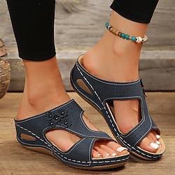 Women's Sandals Orthopedic Sandals Outdoor Daily Beach Wedge Open Toe Casual Comfort PU Loafer Snake pattern Black Blue Lightinthebox