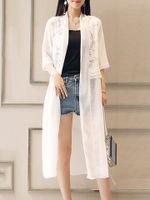 Lace Solid Half Sleeve Split Chiffon Kimono Cover Up