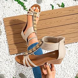 Women's Sandals Boho Bohemia Beach Wedge Sandals Platform Sandals Vacation Beach Summer Tassel Button Platform Low Heel Bohemia Vacation Microbial Leather Zipper Black Beige Lightinthebox