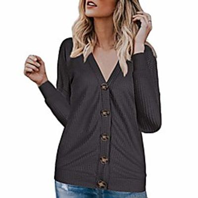 women pullover v-neck long sleeve solid color shirt tops shirt sweatshirt tops loose knitted pullover jumper blouse button down henley long sleeve shirts Lightinthebox
