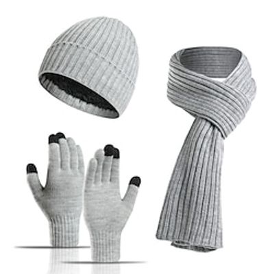 3pcsset Women Men Winter Beanie Hat Long Scarf Touchscreen Gloves Set with Fleece Lined Warm Knit Beanie Cap Lightinthebox