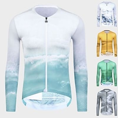 21Grams Men's Cycling Jersey Long Sleeve Bike Jersey Top with 3 Rear Pockets Mountain Bike MTB Road Bike Cycling Breathable Quick Dry Moisture Wicking Reflective Strips Forest Green Green Yellow Lightinthebox