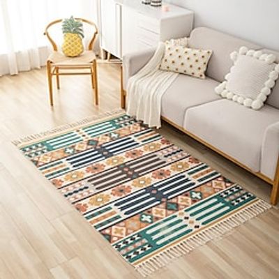 Boho Rug Runner,Cotton and Line Area Rug Farmhouse Flower Pattern Decor,Tufted Machine Washable with Tassels Hand Woven Kitchen Rug Laundry Room/Bedroom miniinthebox