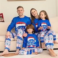 Family Look Christmas Pajamas Christmas pattern Daily Blue Long Sleeve Matching Outfits Lightinthebox - thumbnail