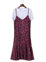 Casual Strap Printed Lotus Hem Dress For Two-piece Outfits