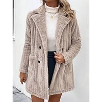 Women's Teddy Coat Sherpa Jacket Fleece Fuzzy Winter Coat Windproof Thermal Warm Long Coat Fall Double Breasted Lapel Coat Outerwear Long Sleeve Apricot Lightinthebox - thumbnail