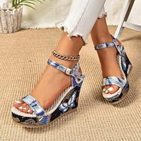 Women's Sandals Wedge Sandals Platform Sandals Height Increasing Shoes Daily Butterfly Buckle Embroidery Platform Wedge Peep Toe Casual Minimalism PU Cloth Ankle Strap Blue Lightinthebox - thumbnail