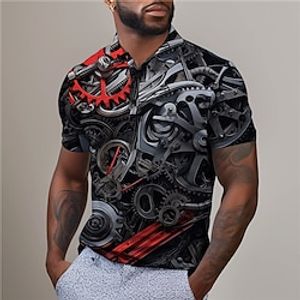 Machine Men's Abstract Print 3D Golf Polo Outdoor Daily Wear Streetwear Polyester Short Sleeve Turndown Polo Shirts Yellow Red Spring  Summer S M L Micro-elastic Lapel Polo Lightinthebox