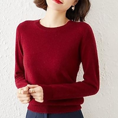 Women's Jumper Knit Knitted Thin Solid Color Crew Neck Stylish Elegant Daily Date Winter Fall Green Blue S M L / Long Sleeve / Sweater / Casual / Regular Fit / Going out miniinthebox