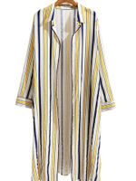 Casual Striped Side Split Button Turn-Down Collar Long Sleeve Kimonos