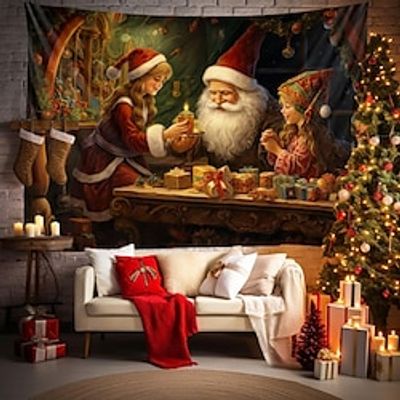 Christmas Santa Child Hanging Tapestry Wall Art Xmas Large Tapestry Mural Decor Photograph Backdrop Blanket Curtain Home Bedroom Living Room Decoration miniinthebox