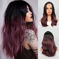 Synthetic Lace Wig Wavy Style 18 inch Multi-color Middle Part U Part Wig Women's Wig Black / Purple Lightinthebox