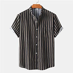 Men's Shirt Striped Button-Down Short Sleeve Casual Tops Cotton Casual Fashion Breathable Comfortable Black / Beach miniinthebox