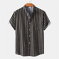 Men's Shirt Striped Button-Down Short Sleeve Casual Tops Cotton Casual Fashion Breathable Comfortable Black / Beach miniinthebox - thumbnail