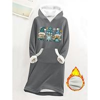 Women's Christmas Dress Hoodie Dress Mini Dress Sherpa Fleece Lined Warm Outdoor Christmas Going out Hoodie Pocket Print Santa Claus Loose Fit Gray S M L XL XXL Lightinthebox - thumbnail