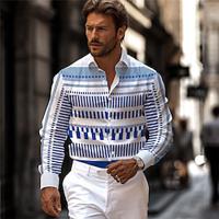 Stripe Geometry Men's Business Casual 3D Printed Shirt Street Wear to work Daily Wear Spring Summer Turndown Long Sleeve Blue Purple S M L 4-Way Stretch Fabric Shirt Lightinthebox