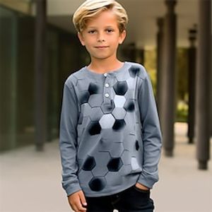 Boys 3D Geometric henley shirt Long Sleeve 3D Print Fall Winter Sports Fashion Streetwear Polyester Kids 3-12 Years Crew Neck Outdoor Casual Daily Regular Fit Lightinthebox
