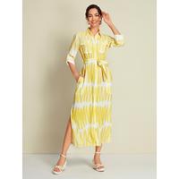 Satin Lines Shirt Collar Maxi Shirt Dress