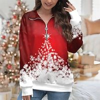 Christmas Sweatshirt Women's Sweatshirt Pullover Snowflake Sportswear Festival Quarter Zip Print Black Red Blue Party Christmas V Neck Long Sleeve Top Micro-elastic Fall  Winter Lightinthebox - thumbnail