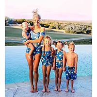 Family Look Blue Summer Print Graphic Swimwear miniinthebox - thumbnail