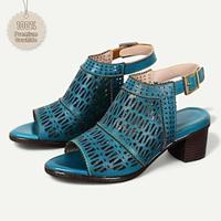 Women's Sandals Cut-out Block Heel Chunky Heel Peep Toe Elegant Vintage Cowhide Buckle Red Blue Lightinthebox